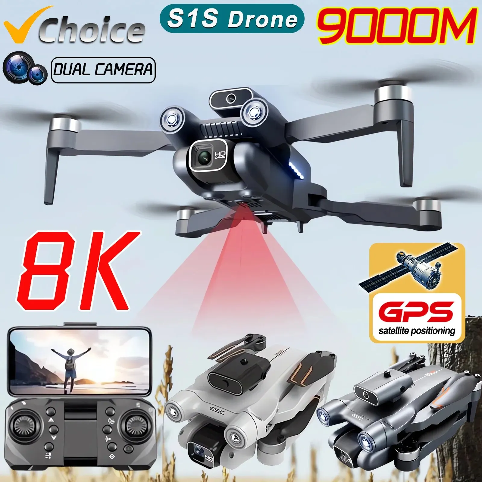 Drone Gimbal Brushless - プロのブラシレスモーター付きドローン,GPS付きクワッドコプター,折りたたみ式HDデュアルカメラ,s1s,5g,8k,新品
